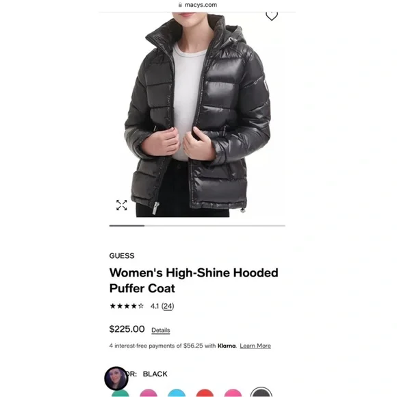 Guess Women's High-Shine Hooded Puffer Coat. - Picture 5 of 5